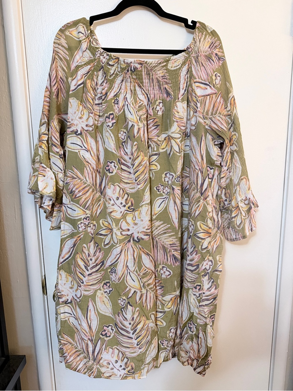 Zac & Rachel Olive Green Floral Midi Dress with Pink and Cream Accents